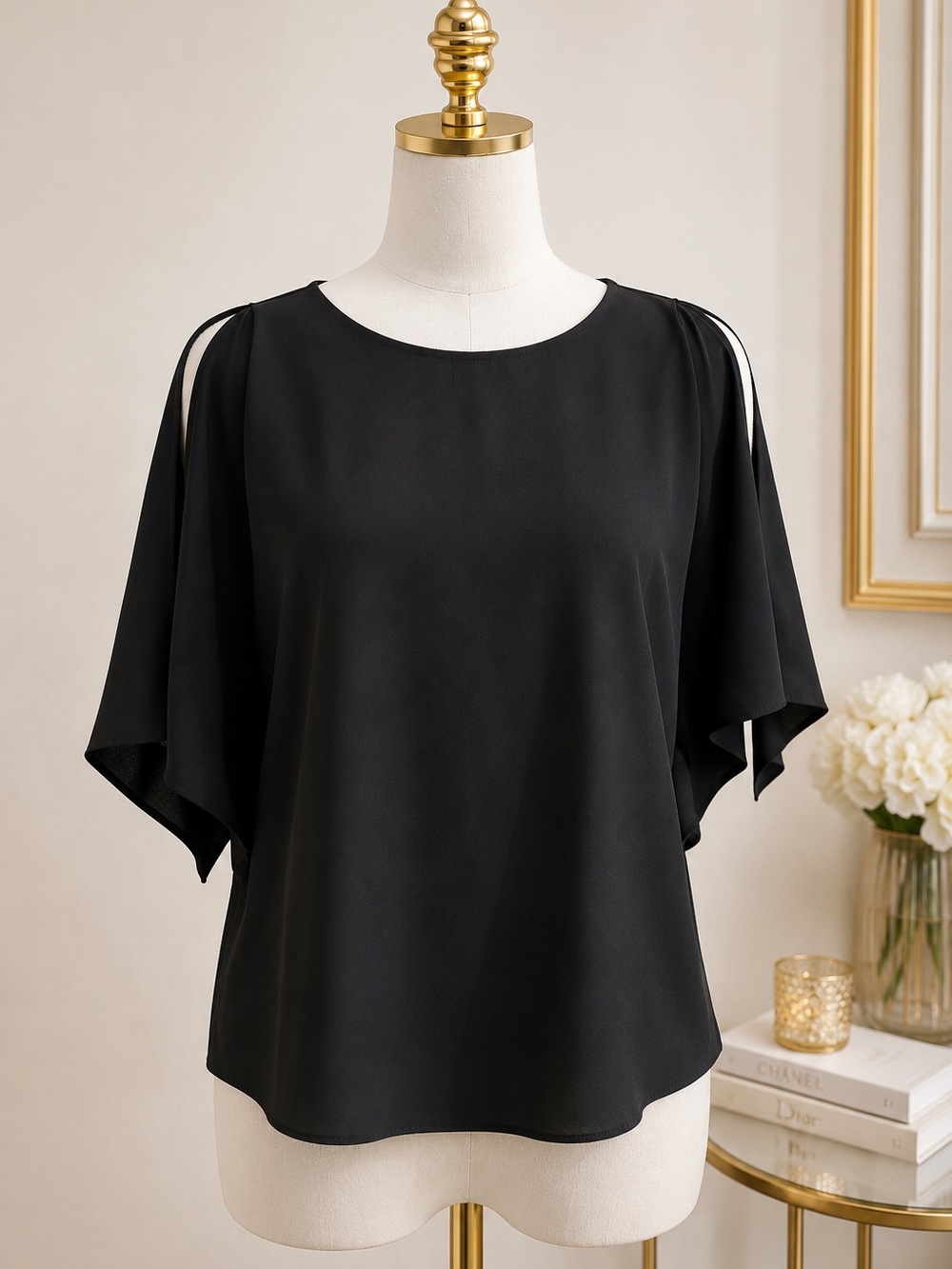 BOSS Hugo Boss Black Split Sleeve Blouse Size US 4 - Picture 2 of 11